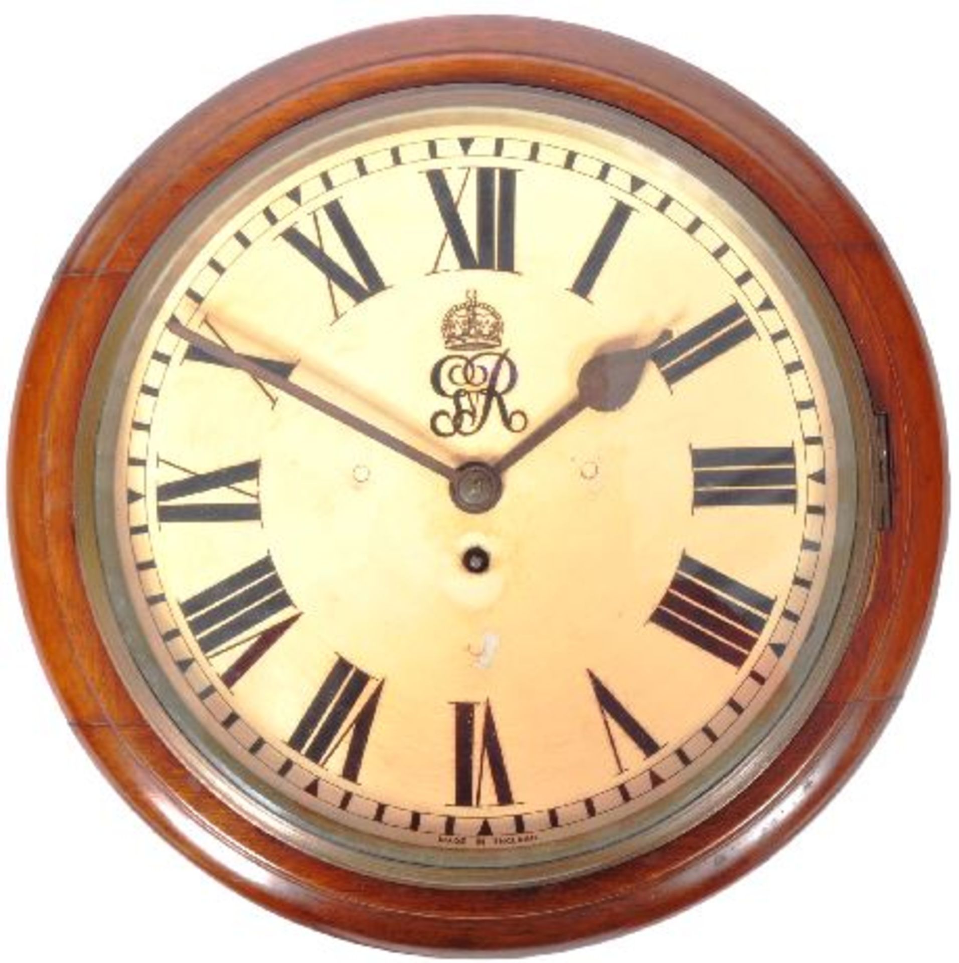 20TH CENTURY GEORGE V MAHOGANY CASED STATION CLOCK