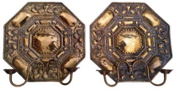 PAIR OF ARTS & CRAFTS BRASS WALL SCONCES