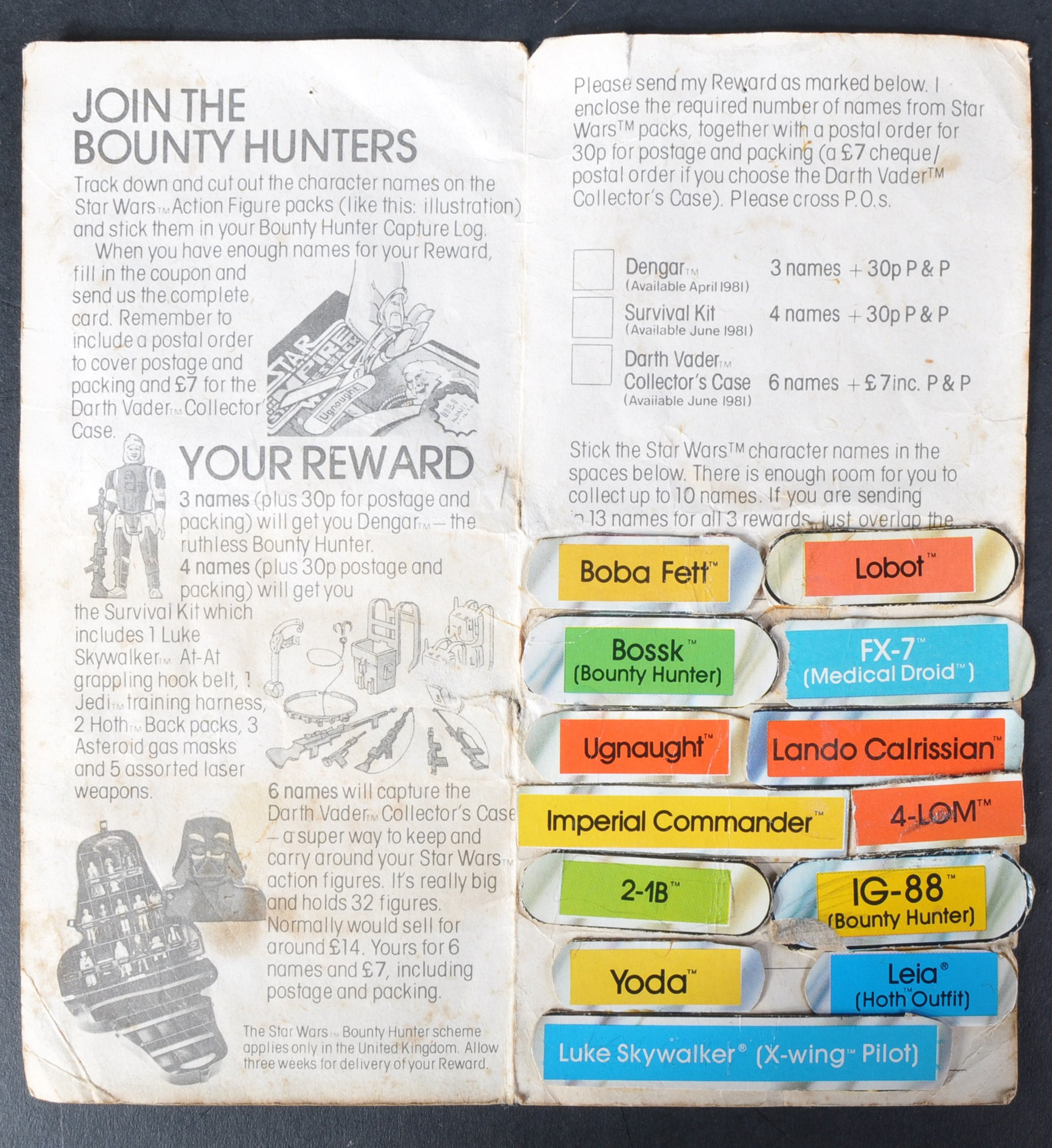 STAR WARS - SCARCE FILLED OUT BOUNTY HUNTER LEAFLET