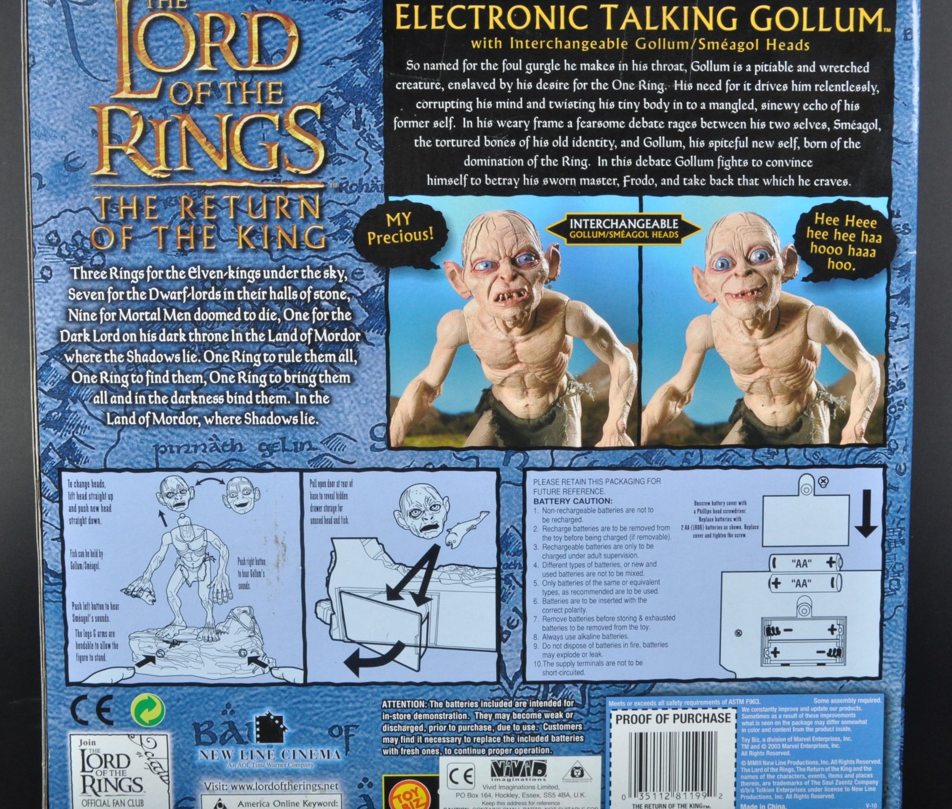 ORIGINAL TOY BIZ LORD OF THE RINGS ELECTRONIC TALKING GOLLUM - Bild 7 aus 7