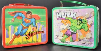 MARVEL / DC - ALADDIN METAL LUNCHBOXES - HULK & SUPERMAN