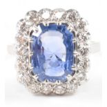 FRENCH NATURAL UNHEATED CEYLON SAPPHIRE & DIAMOND RING