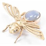 9CT GOLD BLUE STONE & DIAMOND BUG BROOCH