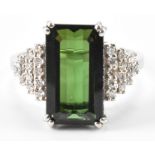 ART DECO STYLE WHITE GOLD TOURMALINE & DIAMOND RING