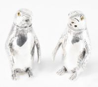 PAIR OF 800 SILVER NOVELTY PENGUIN SALT & PEPPER CRUETS