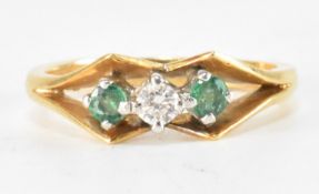 HALLMARKED 18CT GOLD DIAMOND & EMERALD RING