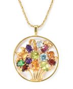 HALLMARKED 9CT GOLD & MULTI GEM PENDANT NECKLACE