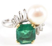 FRENCH 18CT GOLD EMERALD & PEARL COCKTAIL RING