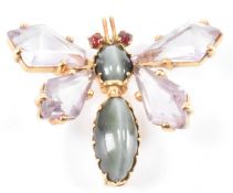 FRENCH 18CT GOLD, TOPAZ & CHATOYANT GREEN STONE BUG BROOCH