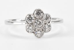 HALLMARKED 18CT WHITE GOLD DIAMOND CLUSTER RING