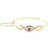 GOLD SAPPHIRE & WHITE STONE BANGLE BRACELET