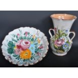 TWO PIECES OF VINTAGE ITALIAN CASTELLI POTTERY - PLATE & VASE