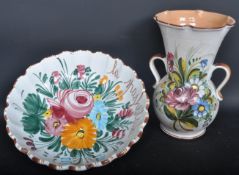 TWO PIECES OF VINTAGE ITALIAN CASTELLI POTTERY - PLATE & VASE