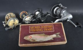 COLLECTION OF 20TH CENTURY FISHING REELS AND DIARY