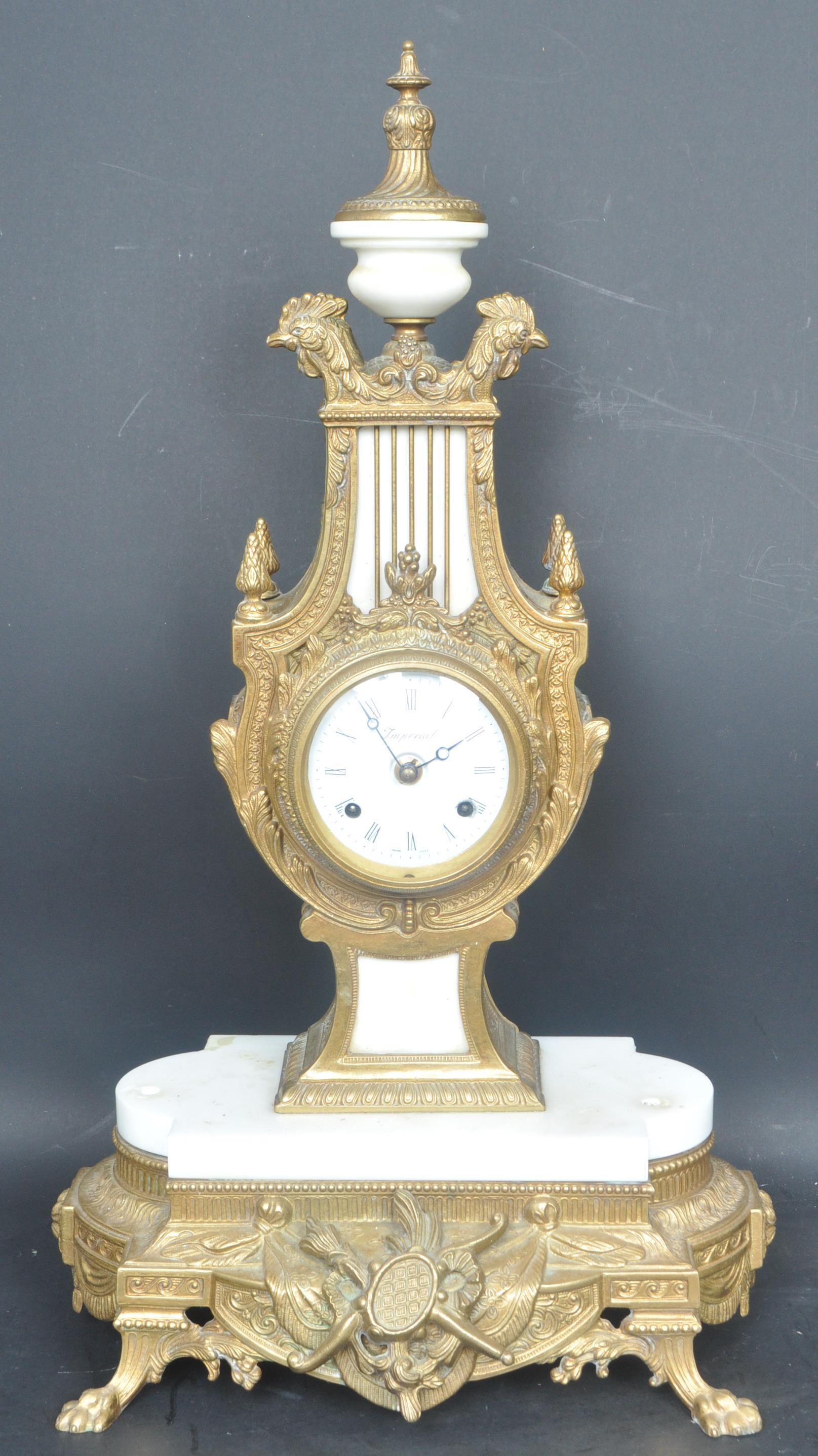 EARLY 20TH CENTURY GERMAN CONTINENTAL BRASS AND MARBLE CLOCK