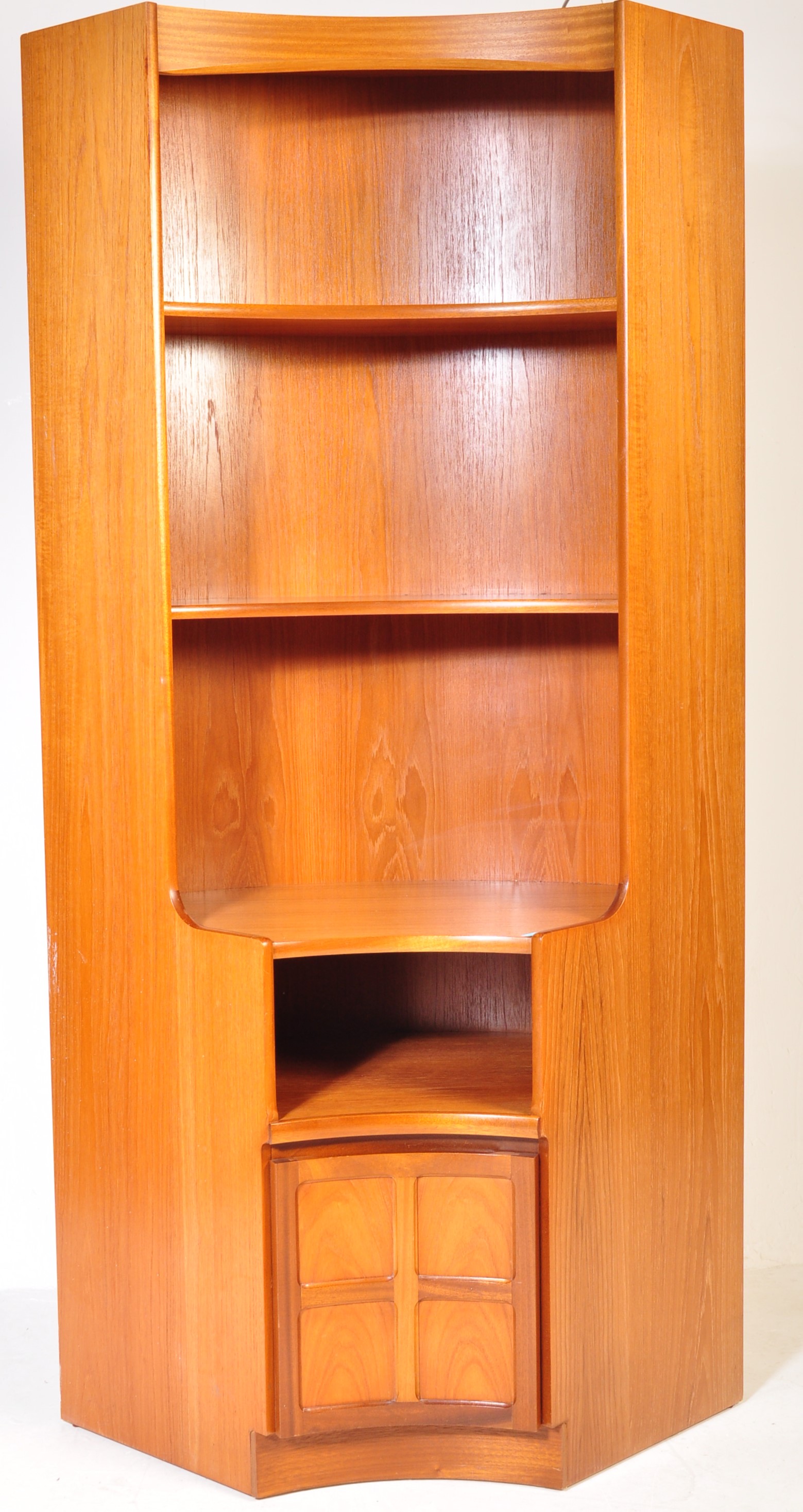 NATHAN - SQUARES PATTERN - RETRO VINTAGE TEAK CORNER BOOKCASE