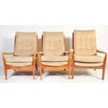 SET MID 20TH CENTURY TEAK WOOD LOUNGE ARMCHAIRS