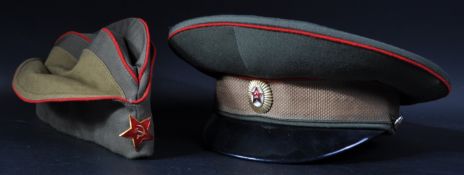 TWO VINTAGE USSR RUSSIAN SOVIET RED ARMY MILITARY UNIFORM CAPS