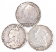 COLLECTION OF THREE VICTORIAN SILVER CROWNS