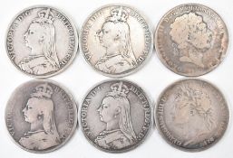 COLLECTION OF FIVE 19TH CENTURY GEORGE III AND LATER CROWNS