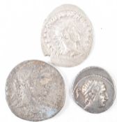 COLLECTION OF THREE ROMAN IMPERIAL SILVER AND OTHER COINS