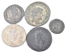COLLECTION OF FIVE ANCIENT ROMAN IMPERIAL AND REPUBLIC COINS