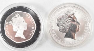 1998 SILVER BRITANNI TOGETHER WITH A SILVER PROOF SILVER 50P COIN