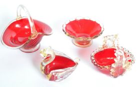 A COLLECTION OF RUBY RED VENETIAN MURANO GLASS BOWLS