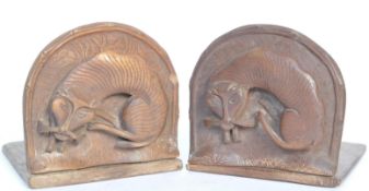 PAIR OF EARLY 20TH CENTURY CARVED WOOD INDIAN TIGER BOOKENDS