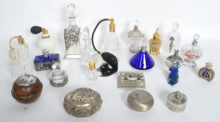 COLLECTION OF GLASS PERFUME BOTTLES & LIDDED POTS