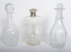 EDWARDIAN KLUK KLUK SILVER COLLARED GLASS DECANTER & OTHERS