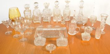 LARGE COLLECTION OF VINTAGE CUT GLASS - DECANTERS - GLASSES