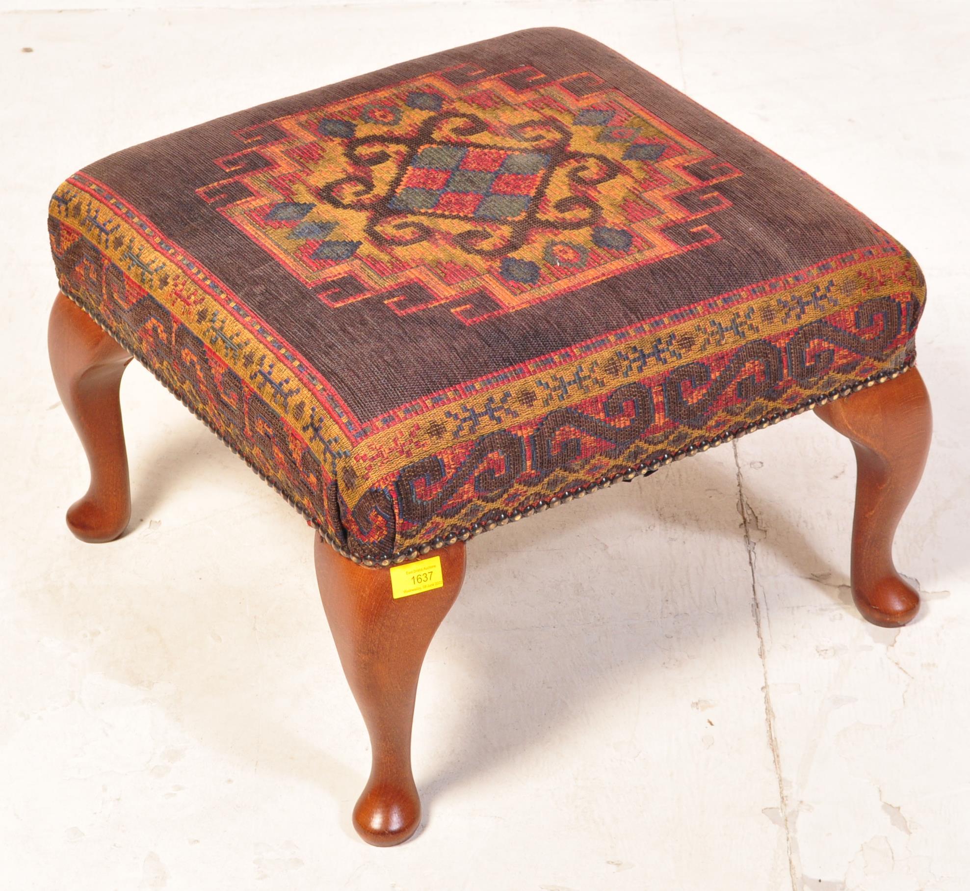 QUEEN ANNE REVIVAL MAHOGANY UPHOLSTERED FOOT STOOL - Image 2 of 5