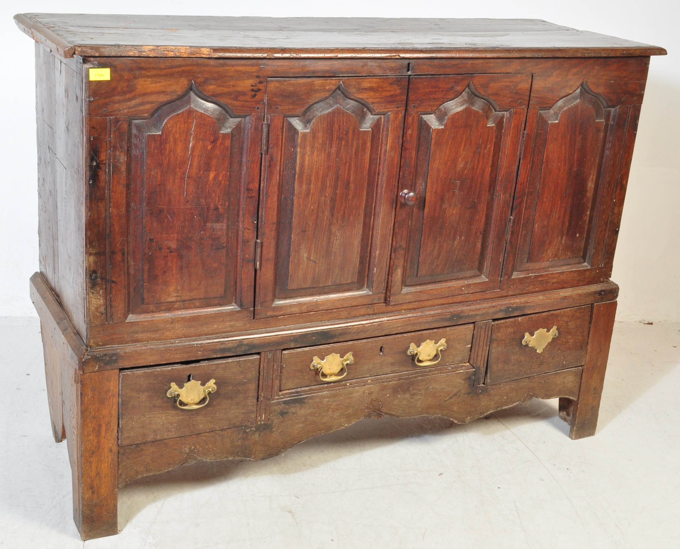 17TH CENTURY COUNTRY OAK MULE CHEST COFFER CHEST - Image 2 of 12