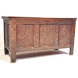 17TH CENTURY OAK COFFER WITH CARVED FRONT PANELS