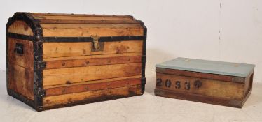 VINTAGE MID CENTURY PINE DOME TOP TRUNK WITH CHEST