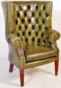 VINTAGE GREEN LEATHER CHESTERFIELD ARMCHAIR