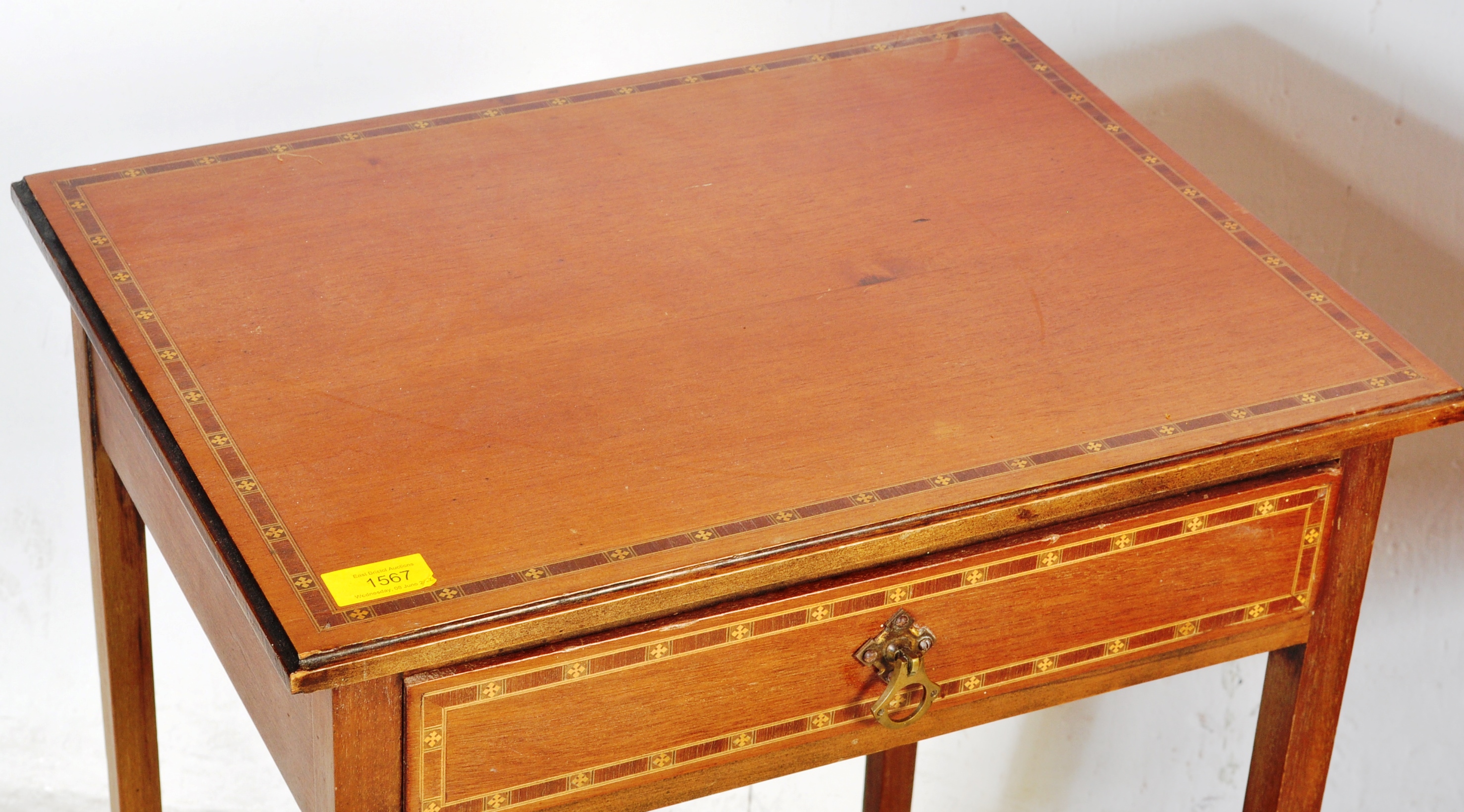 EDWARDIAN MAHOGANY INLAID PEDESTAL HALL CONSOLE TABLE - Image 2 of 5