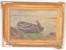 JOHN CARLAW RSW (1850 - 1934) - OIL ON CANVAS ROWING BOAT