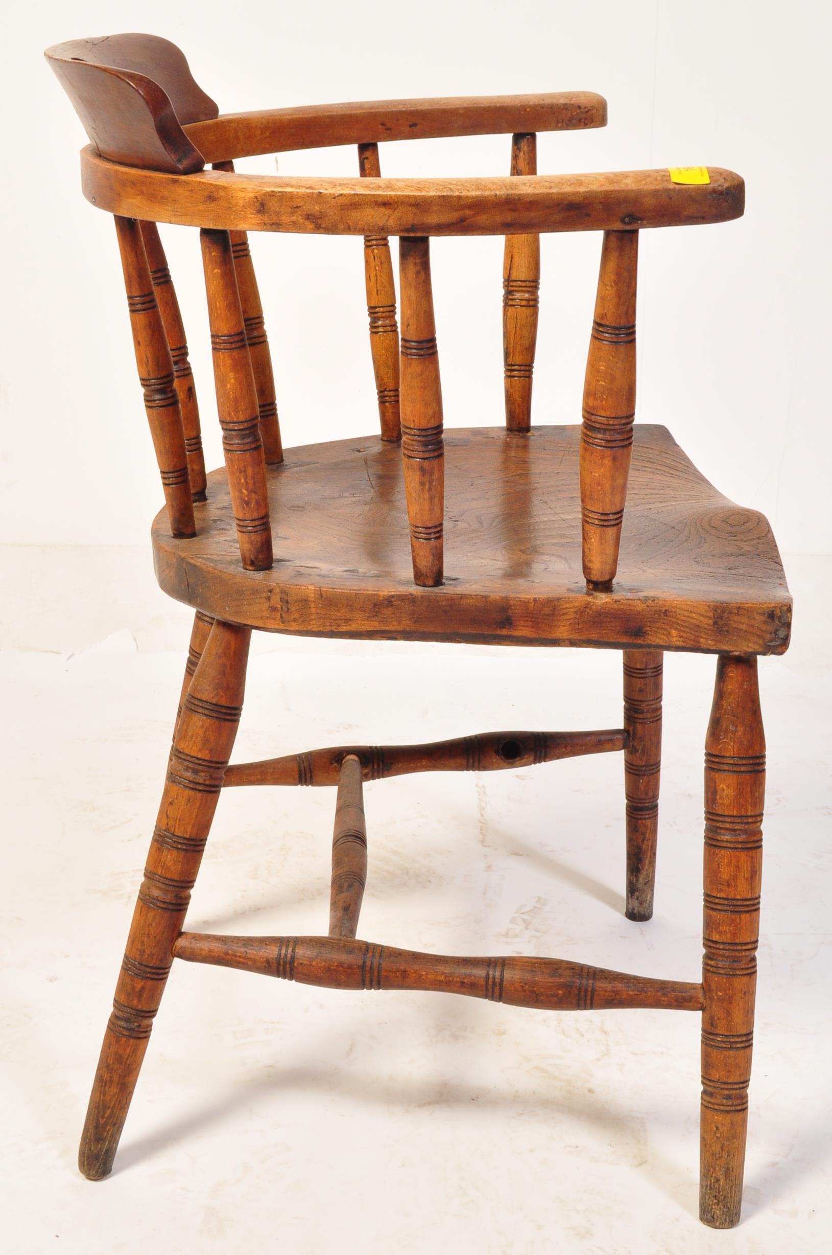 VICTORIAN 19TH CENTURY BEECH & ELM SMOKERS BOW CHAIR - Image 8 of 9