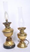TWO EARLY 20TH CENTURY CONVERTED BRASS OIL LAMPS