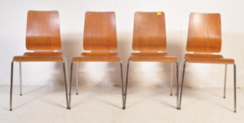 MID CENTURY TEAK PLY & CHROME TUBULAR FRAME CHAIRS