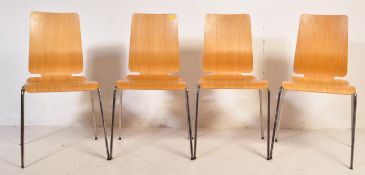 FOUR RETRO MID CENTURY TEAK PLY DINING CHAIRS