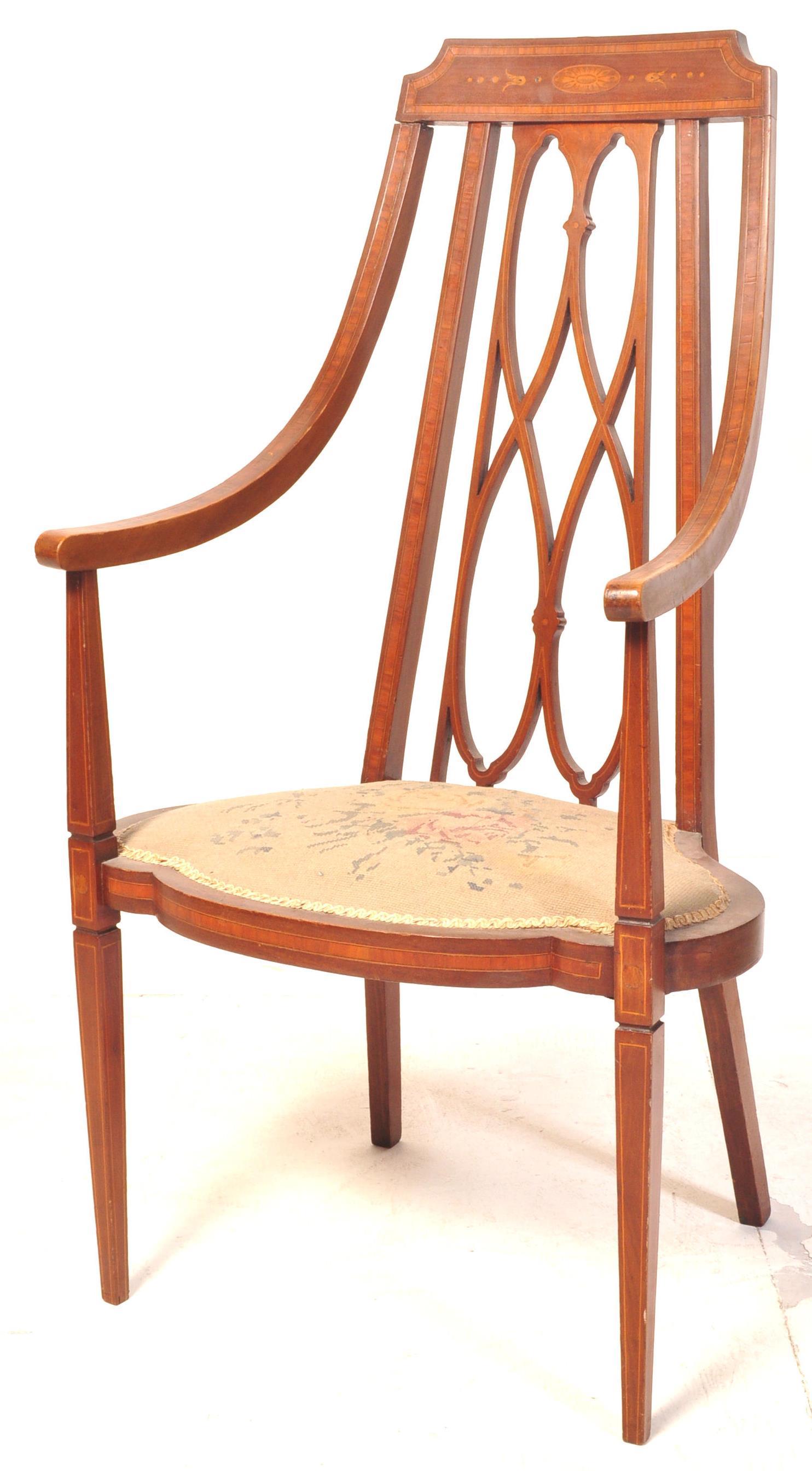 EDWARDIAN ARTS AND CRAFTS MAHOGANY INLAID ARMCHAIR