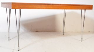 RETRO MID CENTURY OAK PLY DINING TABLE - HAIRPIN LEGS