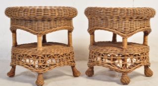 PAIR OF RETRO MID CENTURY CANE & GLASS COFFEE TABLES