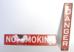 TWO VINTAGE RETRO ENAMELLED SIGNS - 'DANGER' - 'NO SMOKING'