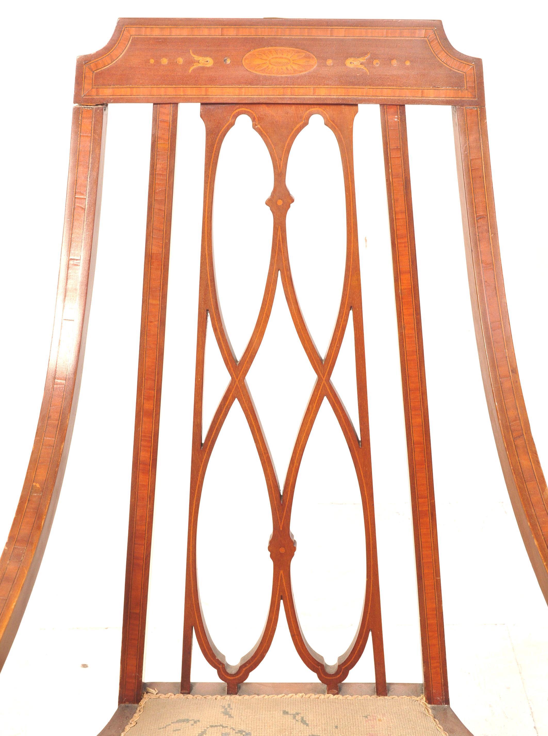 EDWARDIAN ARTS AND CRAFTS MAHOGANY INLAID ARMCHAIR - Image 3 of 8