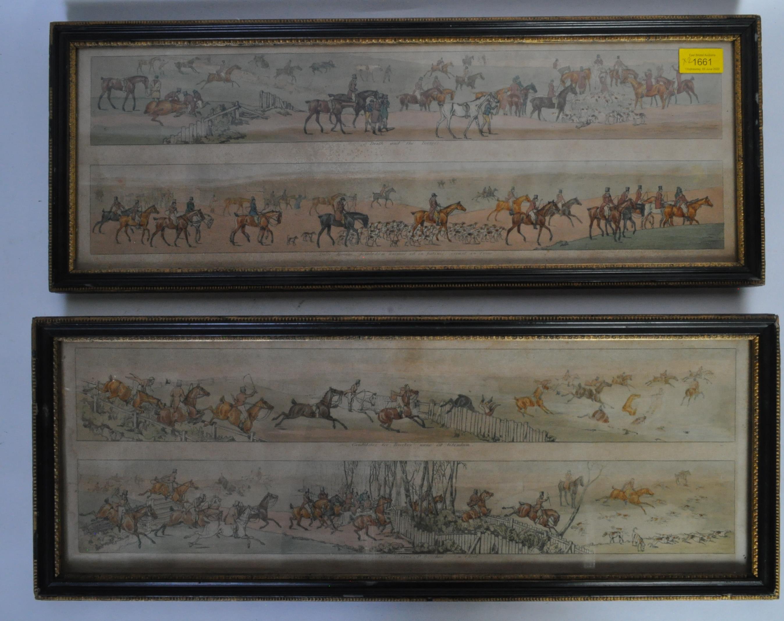 PAIR OF 19TH CENTURY HAND COLOURED HUNTING LITHOGRAPHS