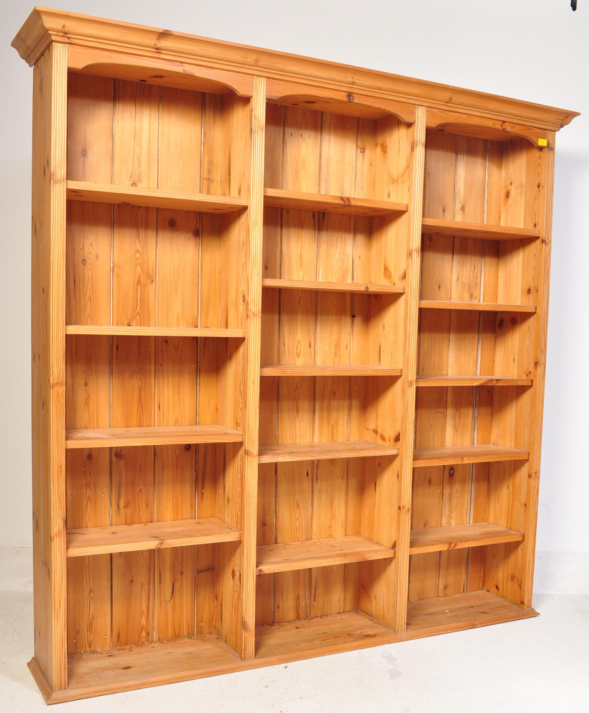 LARGE COUNTRY 20TH CENTURY PINE TRIPLE BOOKCASE